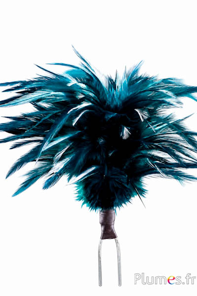 Pennacchio gallo con anello - altezza 18 cm - petrolio